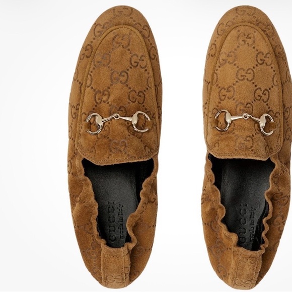 Gucci Shoes - Gucci Brown Suede GG Embossed Horsebit Loafer